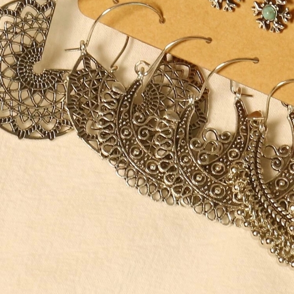 NWT Set of 6 jhumka earrings/ antique silver jhumka earrings set/ Indian jewelry - Picture 3 of 3